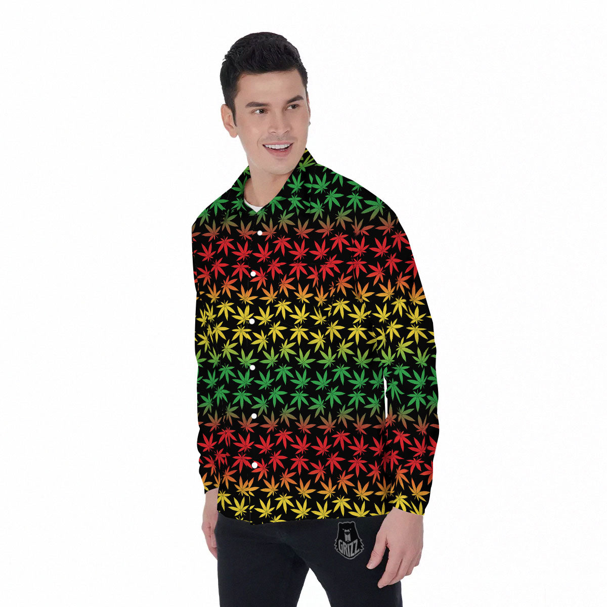 Hemp Rastafarian Print Pattern Men's Long Sleeve Shirts-grizzshop