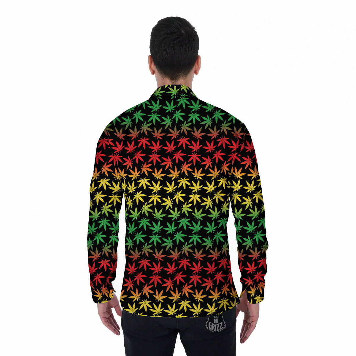 Hemp Rastafarian Print Pattern Men's Long Sleeve Shirts-grizzshop