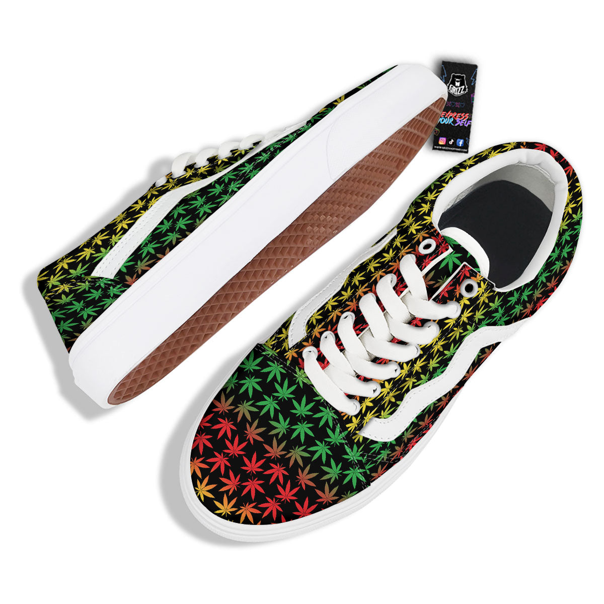 Hemp Rastafarian Print Pattern Skate Shoes-grizzshop