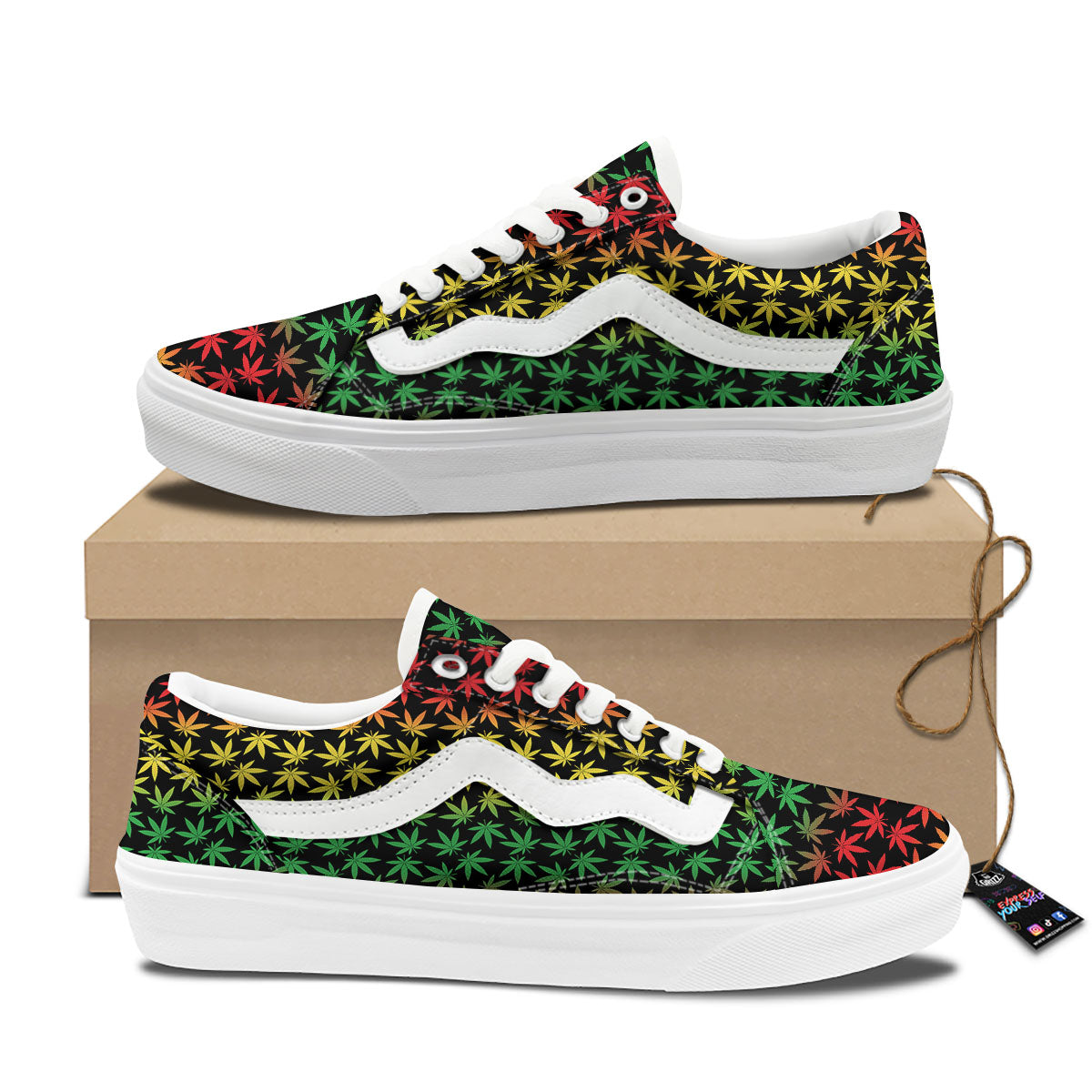 Hemp Rastafarian Print Pattern Skate Shoes-grizzshop
