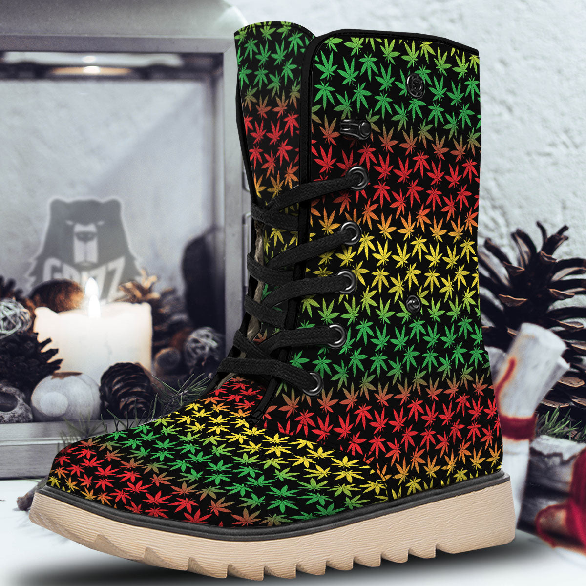 Hemp Rastafarian Print Pattern Snow Boots-grizzshop