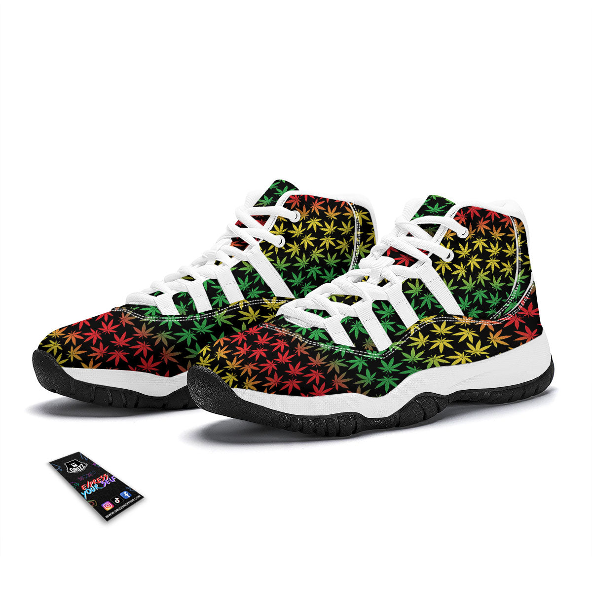 Hemp Rastafarian Print Pattern White Bball Shoes-grizzshop