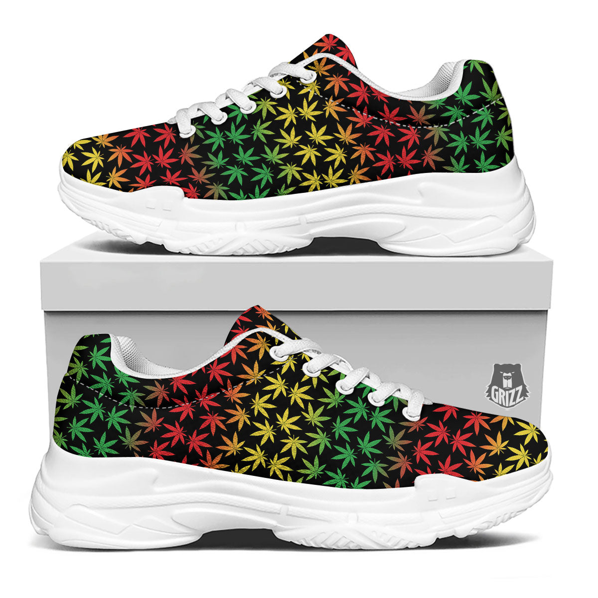 Hemp Rastafarian Print Pattern White Chunky Shoes-grizzshop