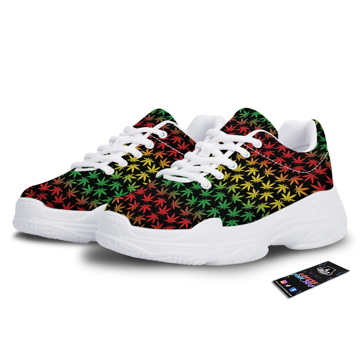 Hemp Rastafarian Print Pattern White Chunky Shoes-grizzshop