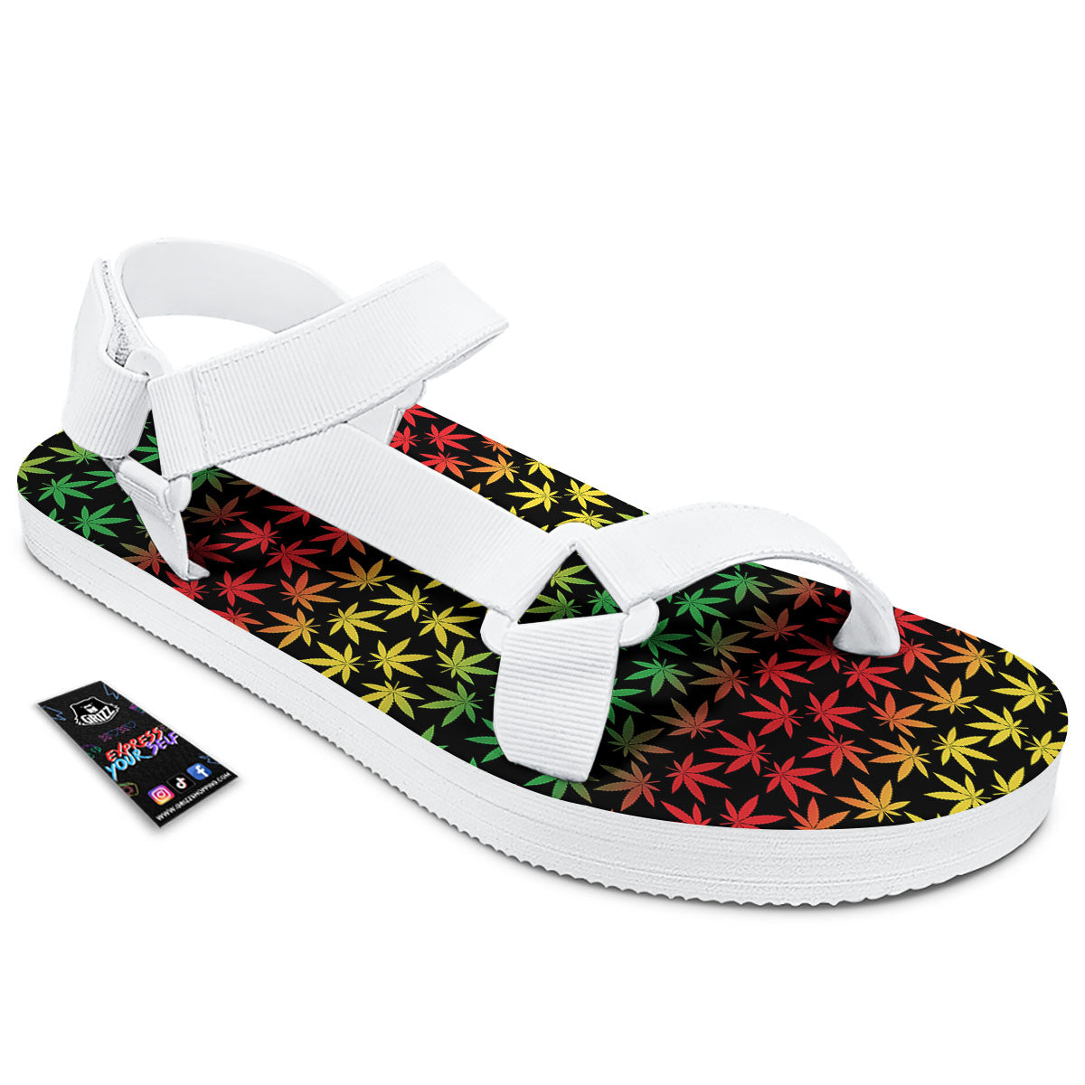 Hemp Rastafarian Print Pattern White Open Toe Sandals-grizzshop