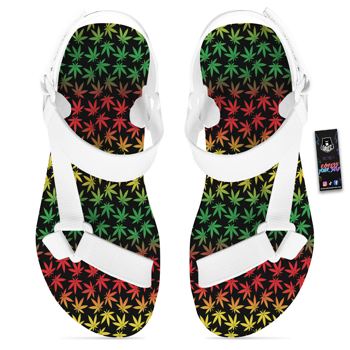 Hemp Rastafarian Print Pattern White Open Toe Sandals-grizzshop