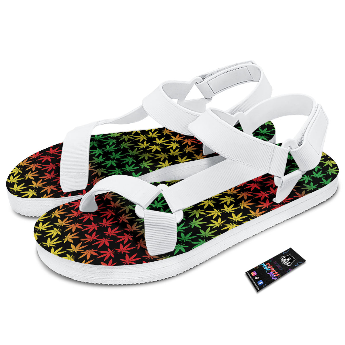 Hemp Rastafarian Print Pattern White Open Toe Sandals-grizzshop