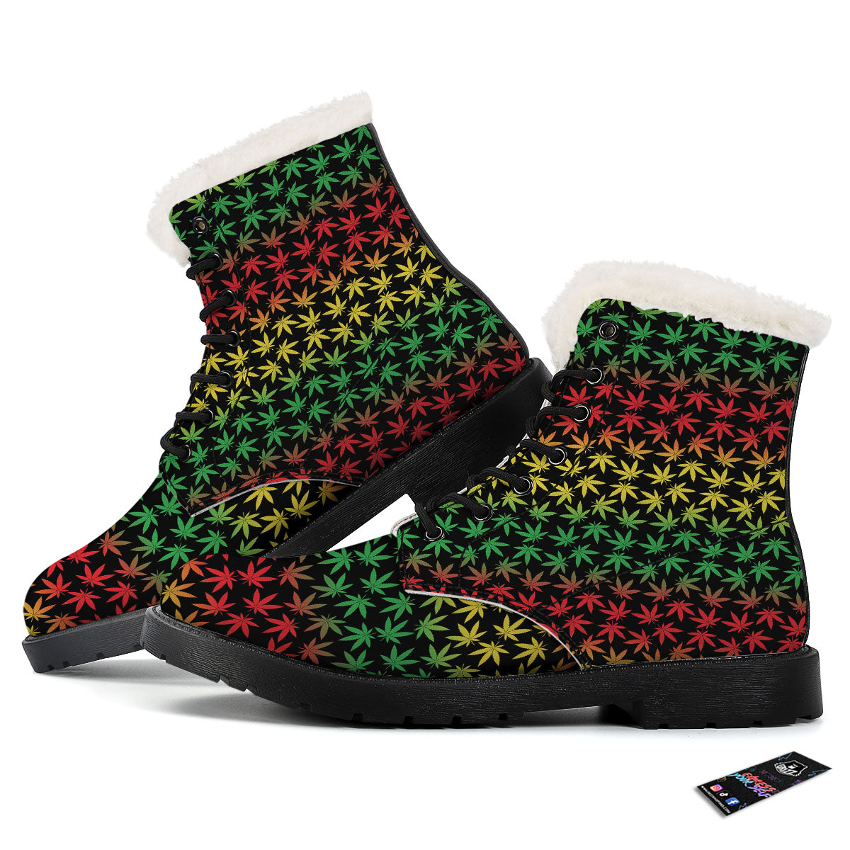 Hemp Rastafarian Print Pattern Winter Boots-grizzshop