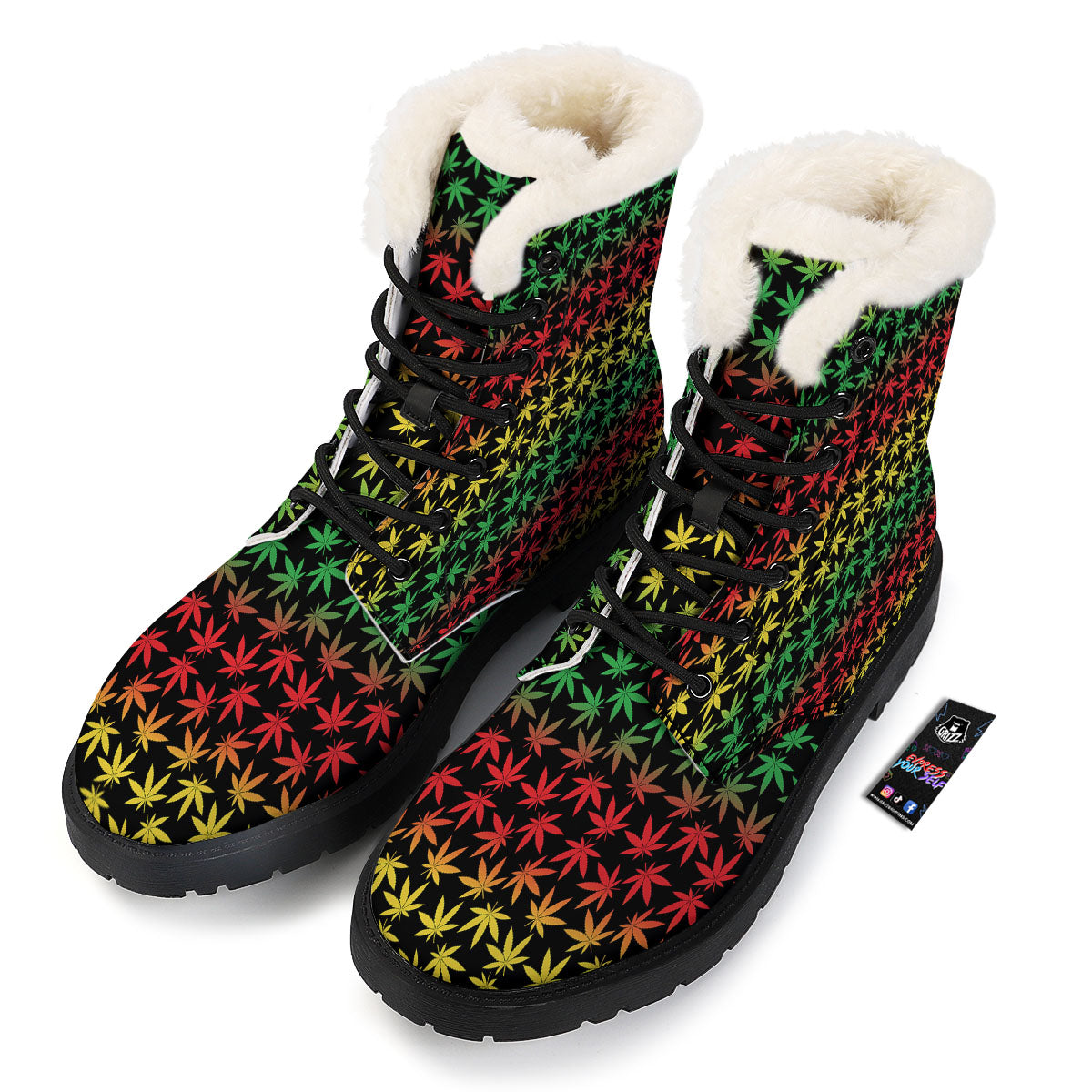 Hemp Rastafarian Print Pattern Winter Boots-grizzshop