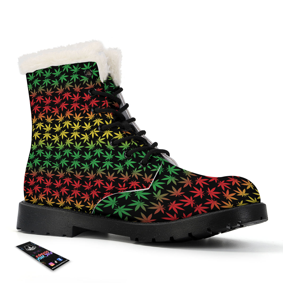 Hemp Rastafarian Print Pattern Winter Boots-grizzshop
