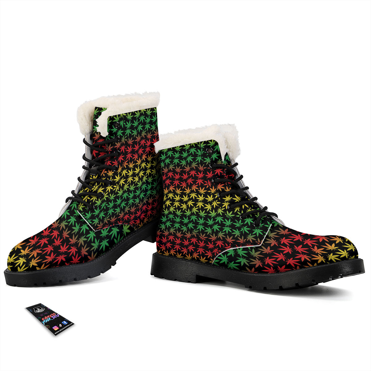 Hemp Rastafarian Print Pattern Winter Boots-grizzshop
