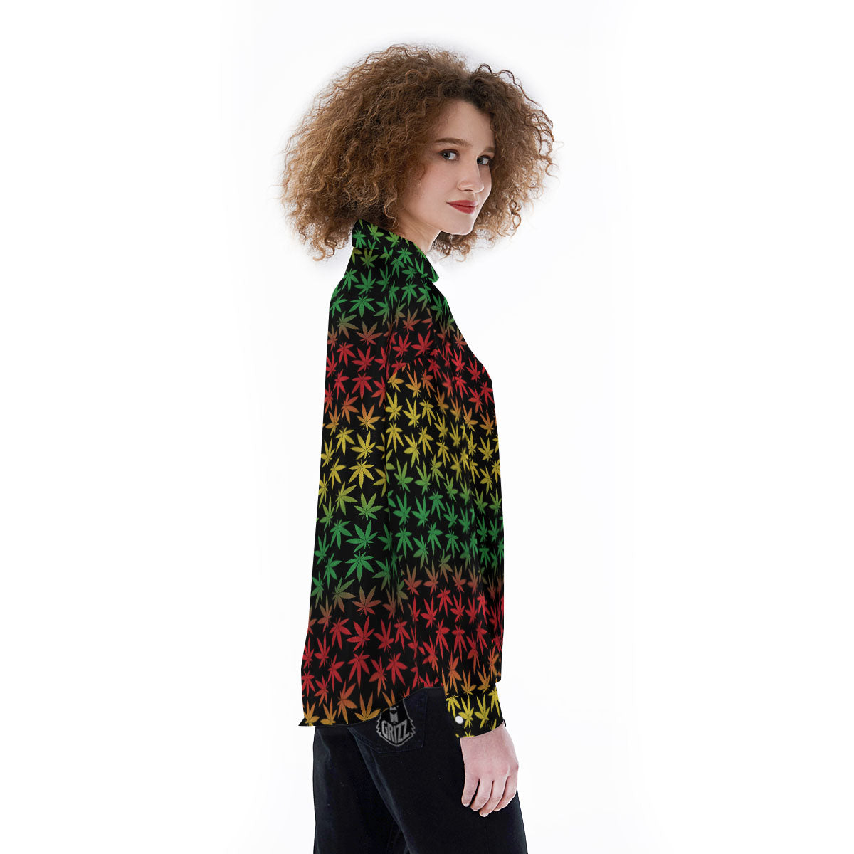 Hemp Rastafarian Print Pattern Women's Long Sleeve Shirts-grizzshop