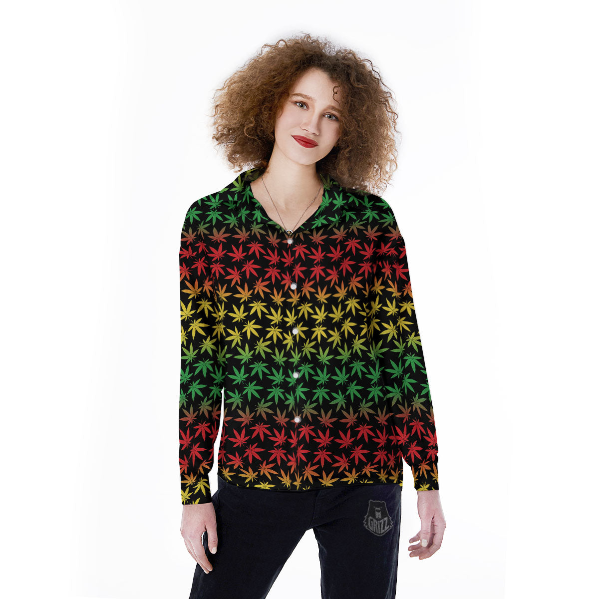 Hemp Rastafarian Print Pattern Women's Long Sleeve Shirts-grizzshop