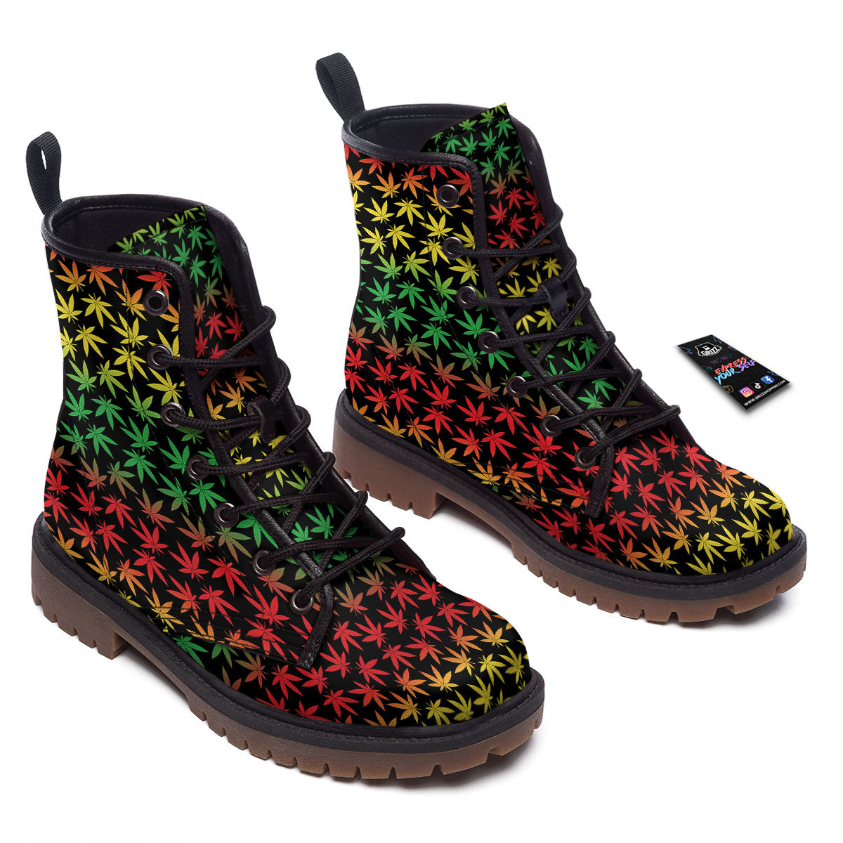 Hemp Rastafarian Print Pattern Work Boots-grizzshop