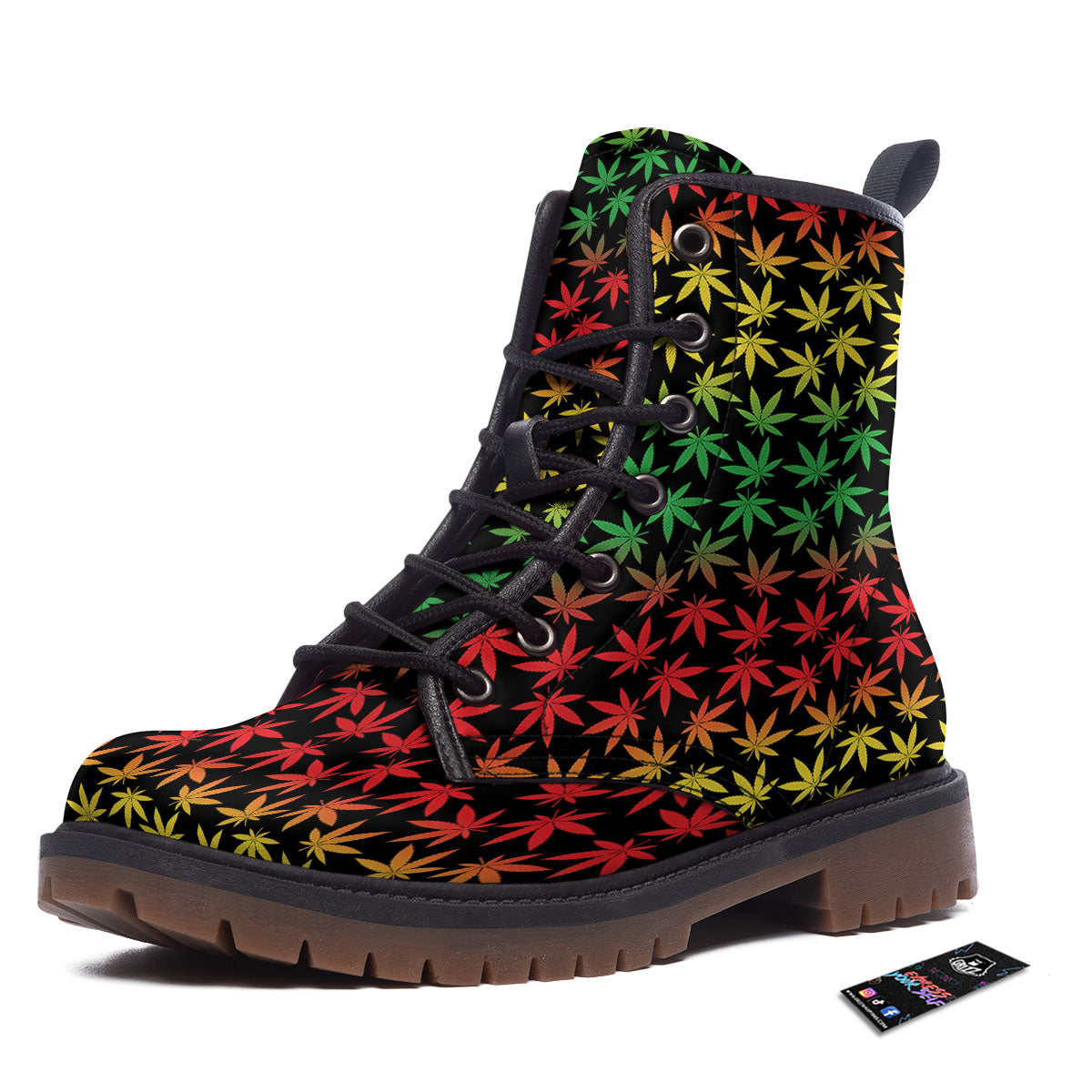 Hemp Rastafarian Print Pattern Work Boots-grizzshop