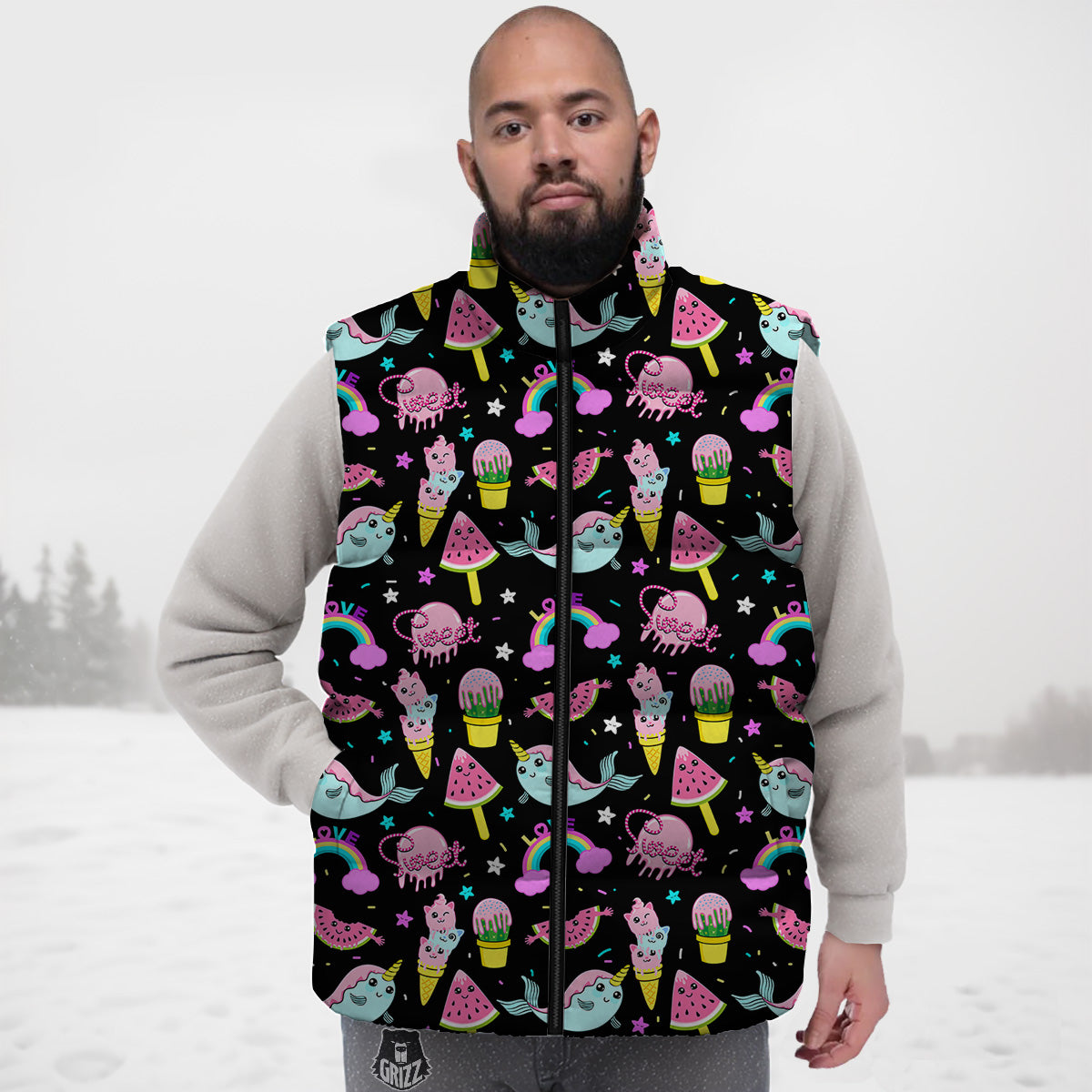 Hen Farm Chicken Eggs Pattern Print Down Vest