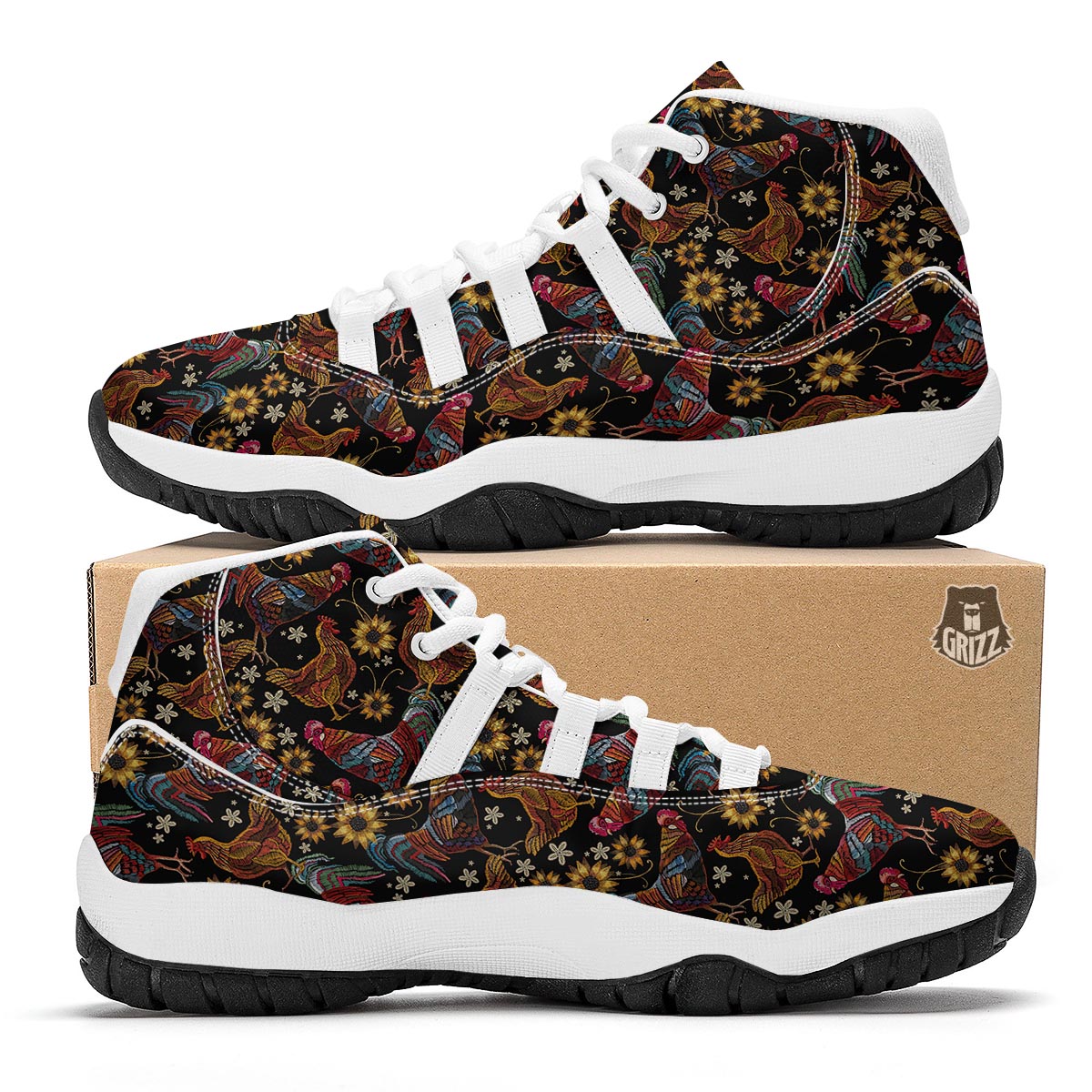 Hen Farm Chicken Eggs Pattern Print White Bball Shoes-grizzshop