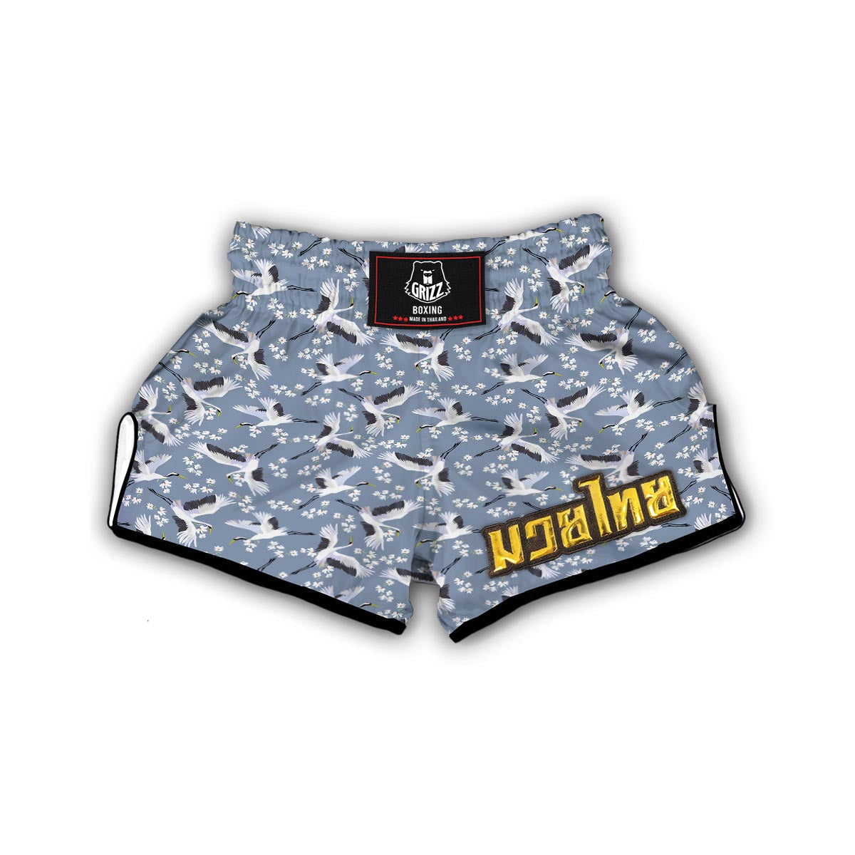 Heron Floral Pattern Print Muay Thai Boxing Shorts-grizzshop