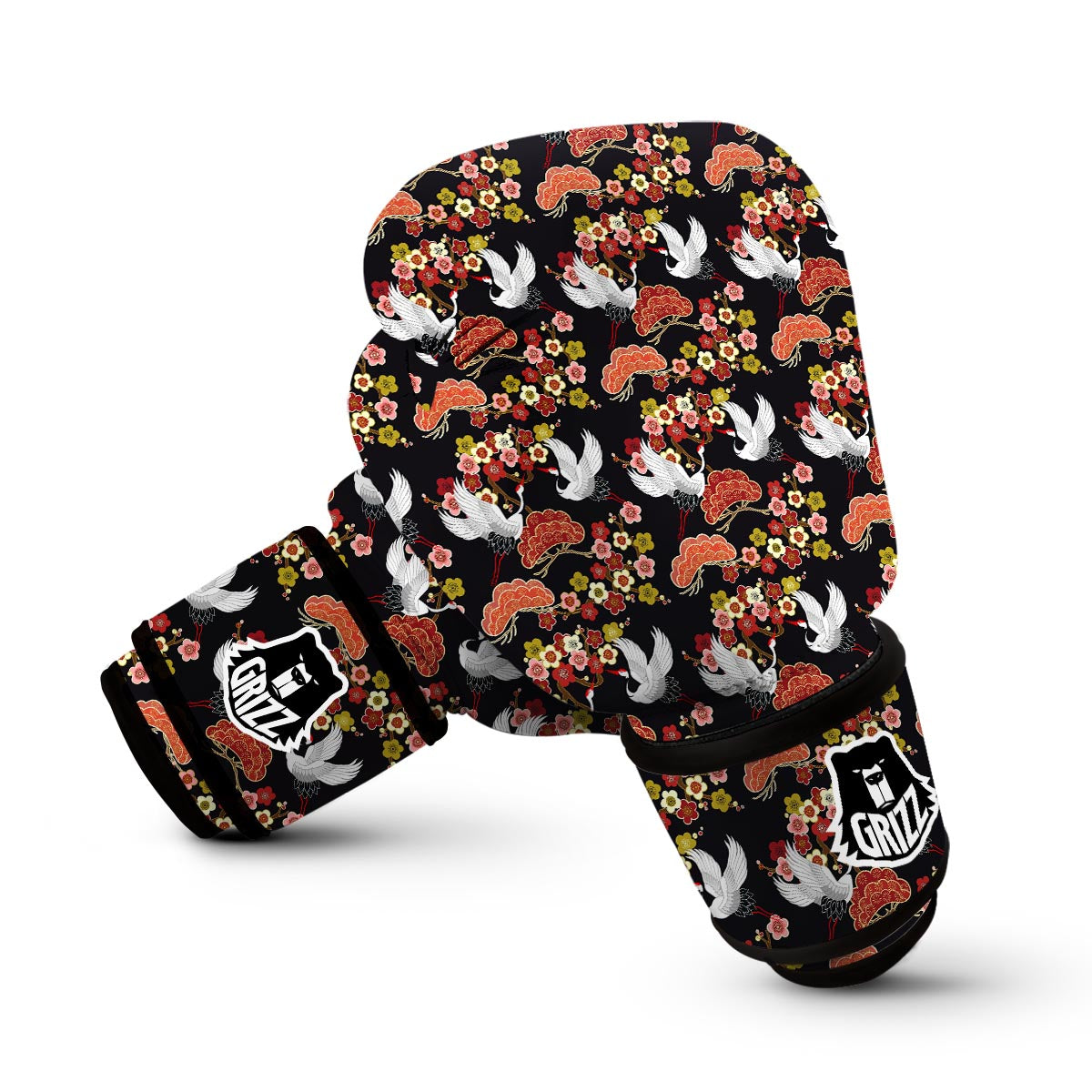 Heron Japanese Print Pattern Boxing Gloves-grizzshop