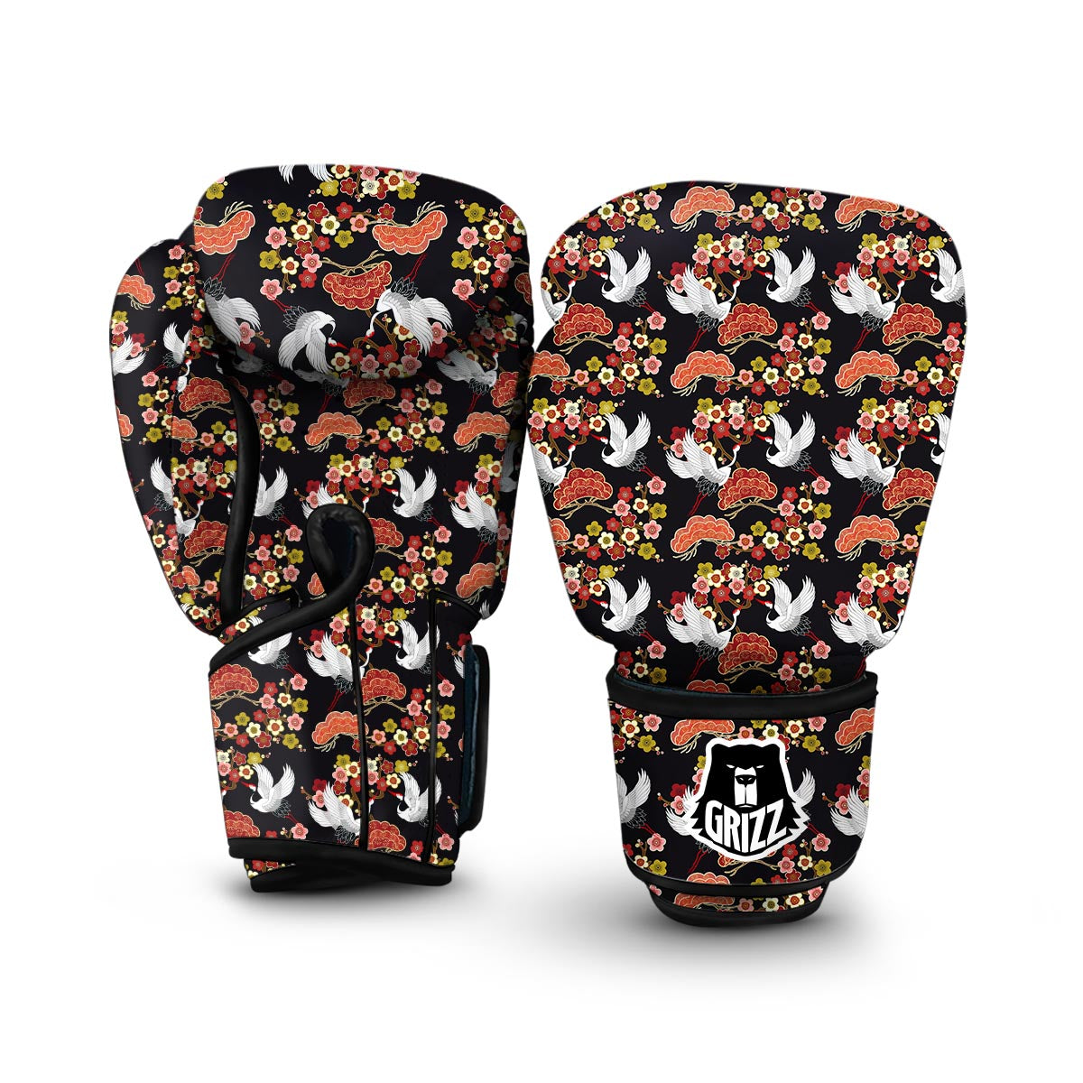 Heron Japanese Print Pattern Boxing Gloves-grizzshop