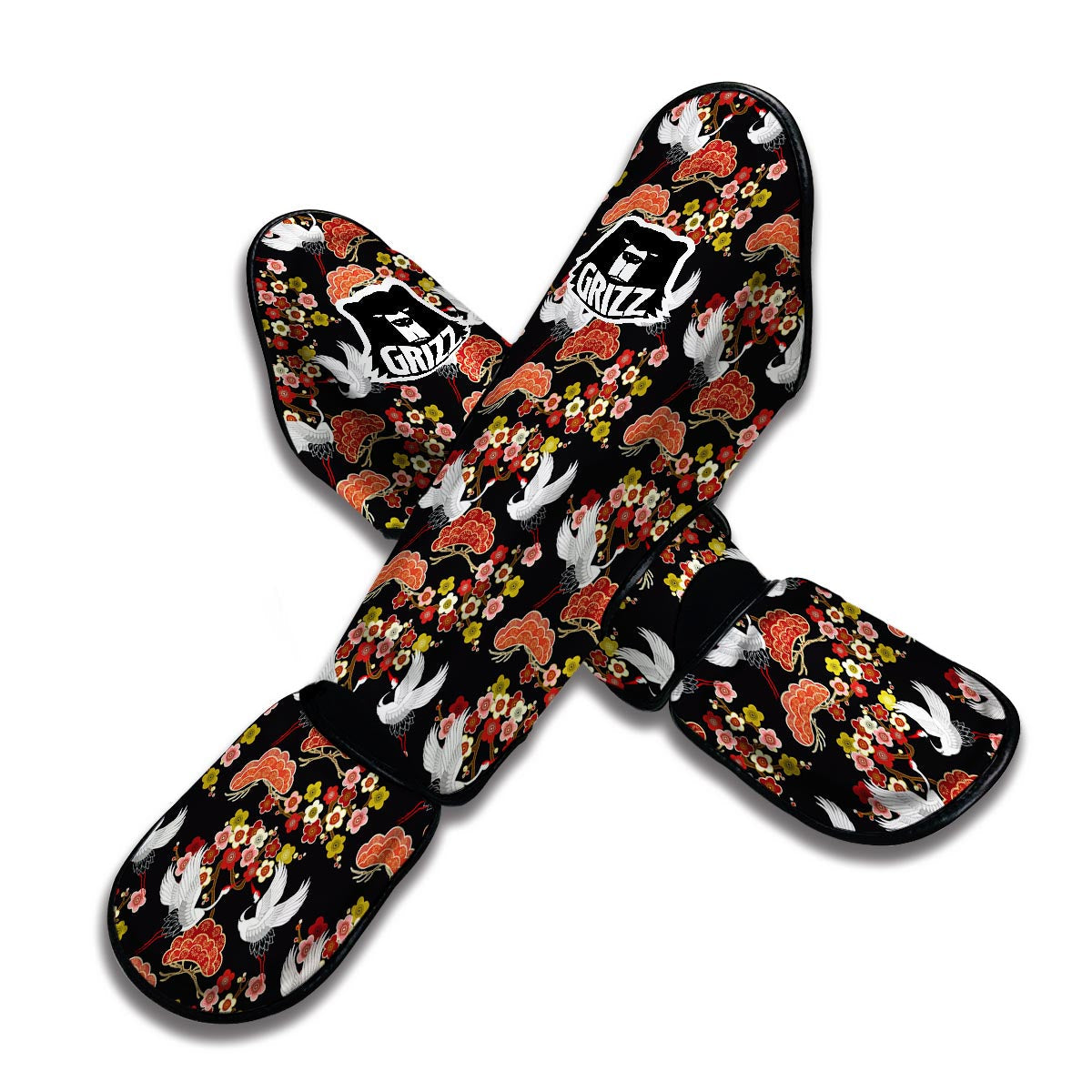 Heron Japanese Print Pattern Muay Thai Shin Guards-grizzshop