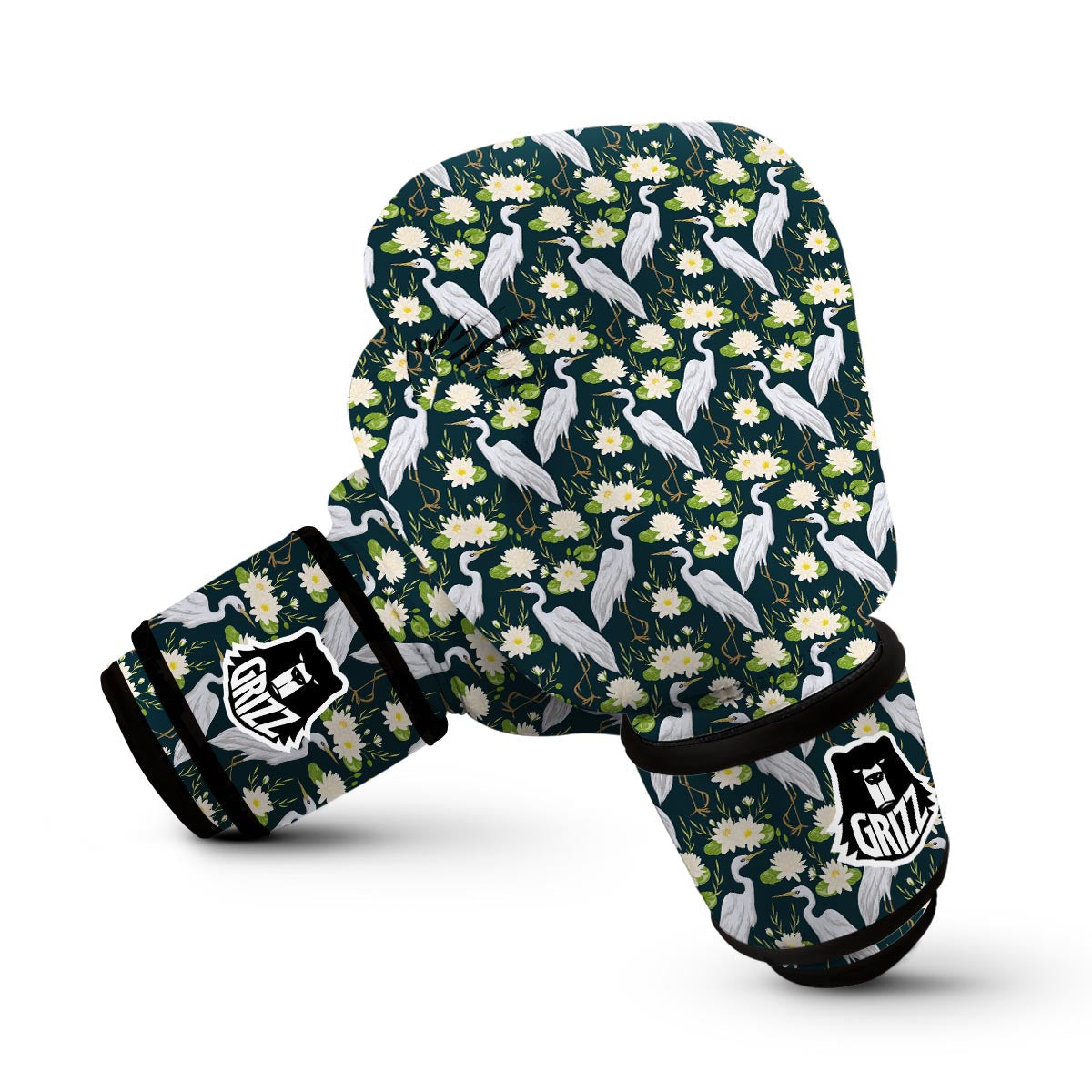 Heron Lotus Pattern Print Boxing Gloves-grizzshop