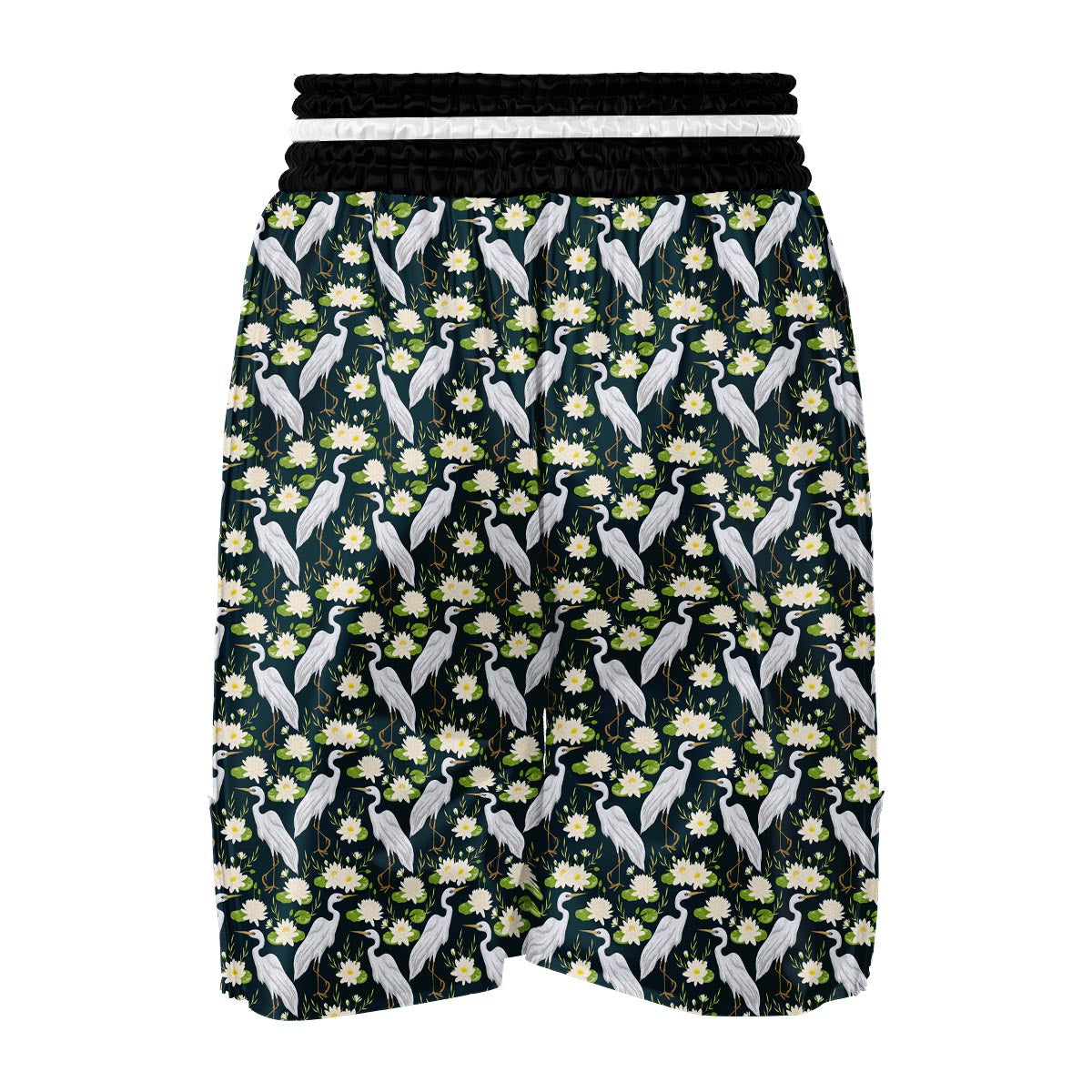 Heron Lotus Pattern Print Boxing Shorts-grizzshop
