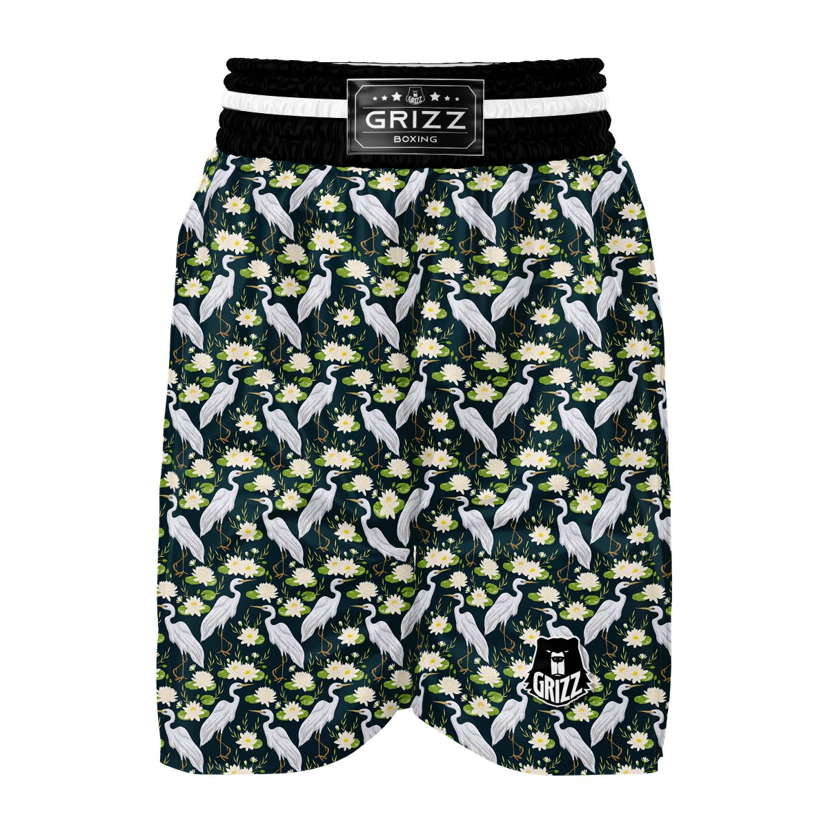 Heron Lotus Pattern Print Boxing Shorts-grizzshop