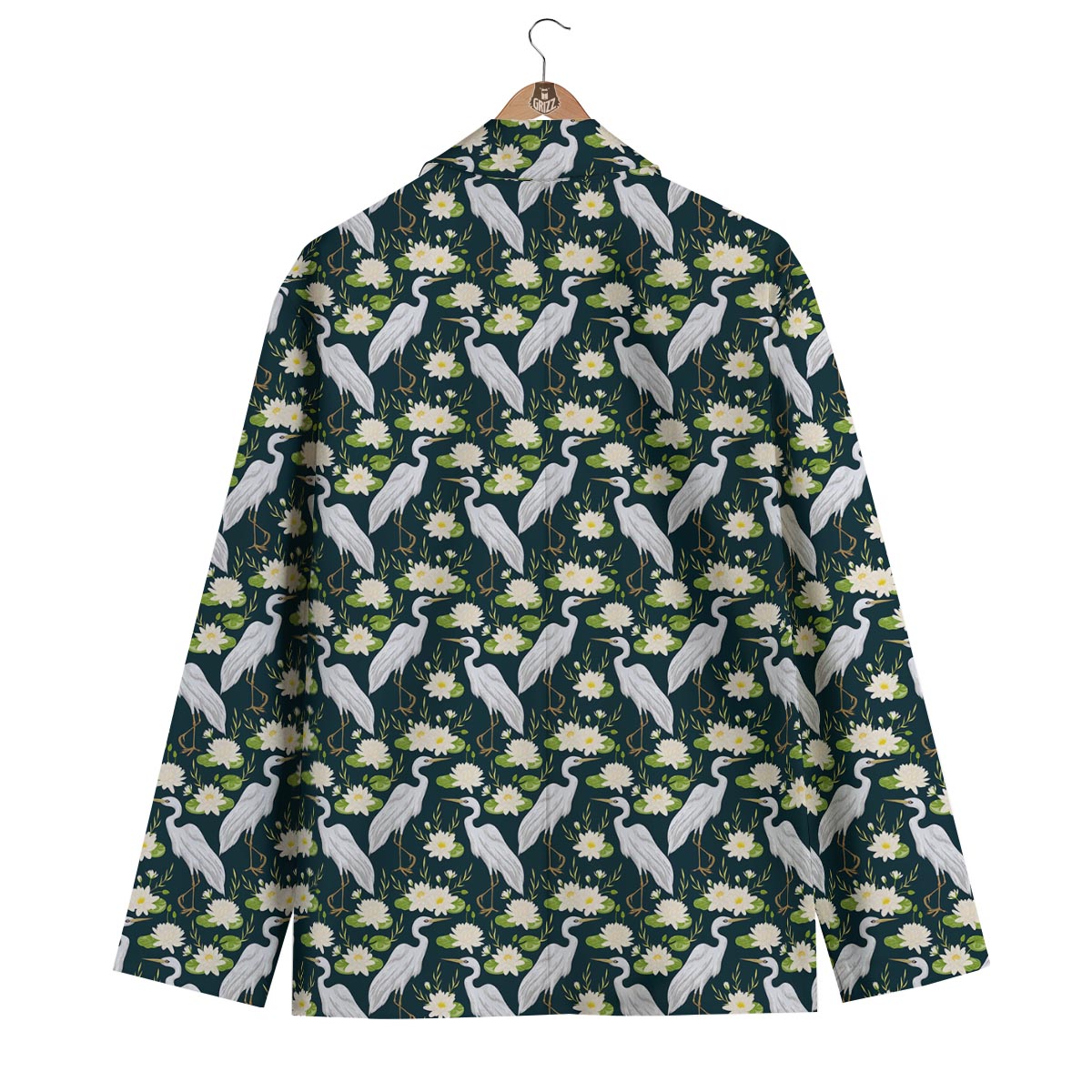 Heron Lotus Pattern Print Men's Blazer-grizzshop