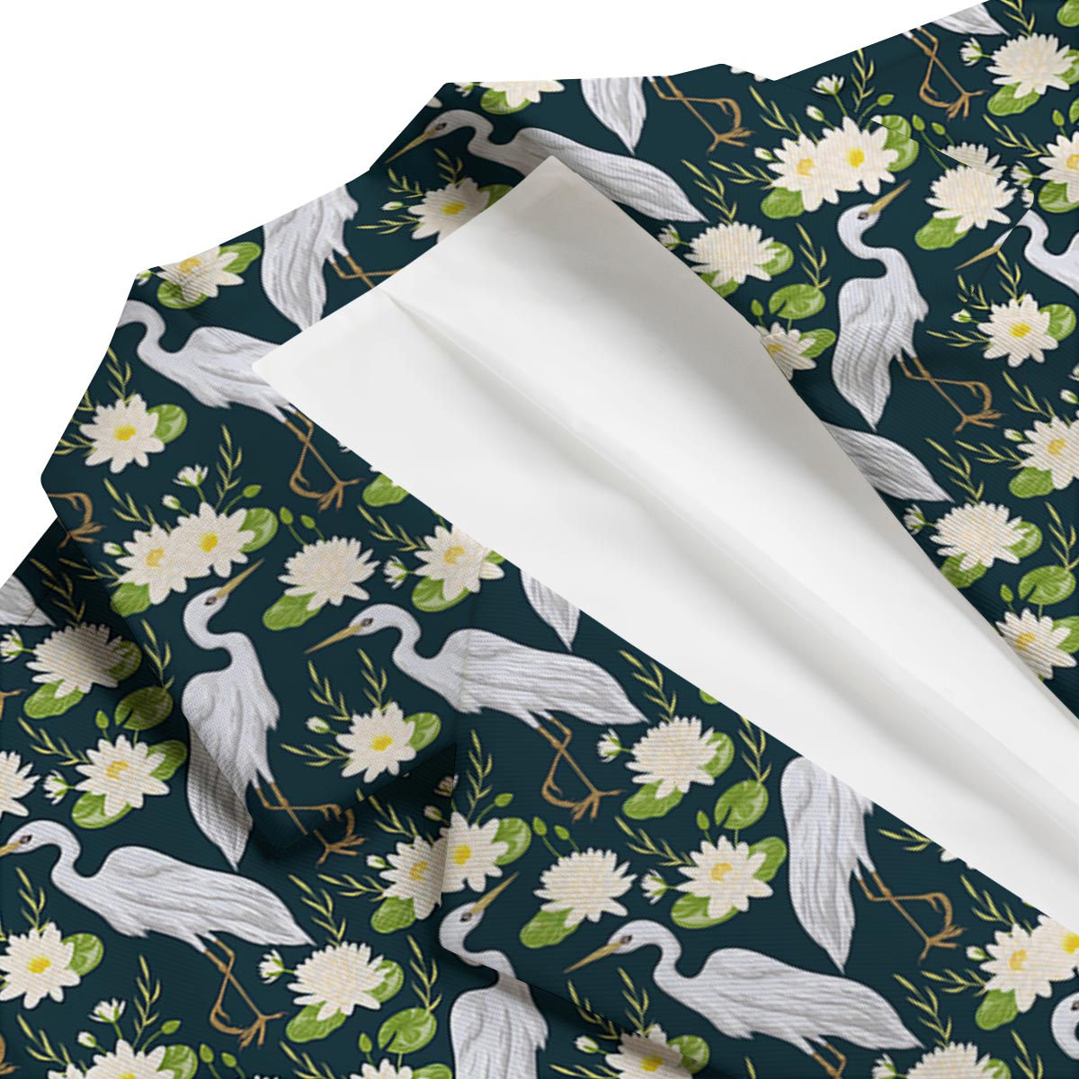 Heron Lotus Pattern Print Men's Blazer-grizzshop