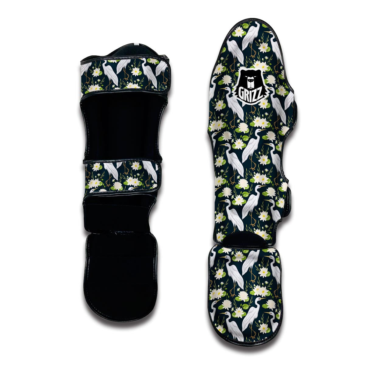 Heron Lotus Pattern Print Muay Thai Shin Guards-grizzshop