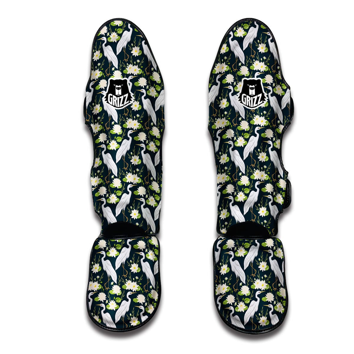 Heron Lotus Pattern Print Muay Thai Shin Guards-grizzshop