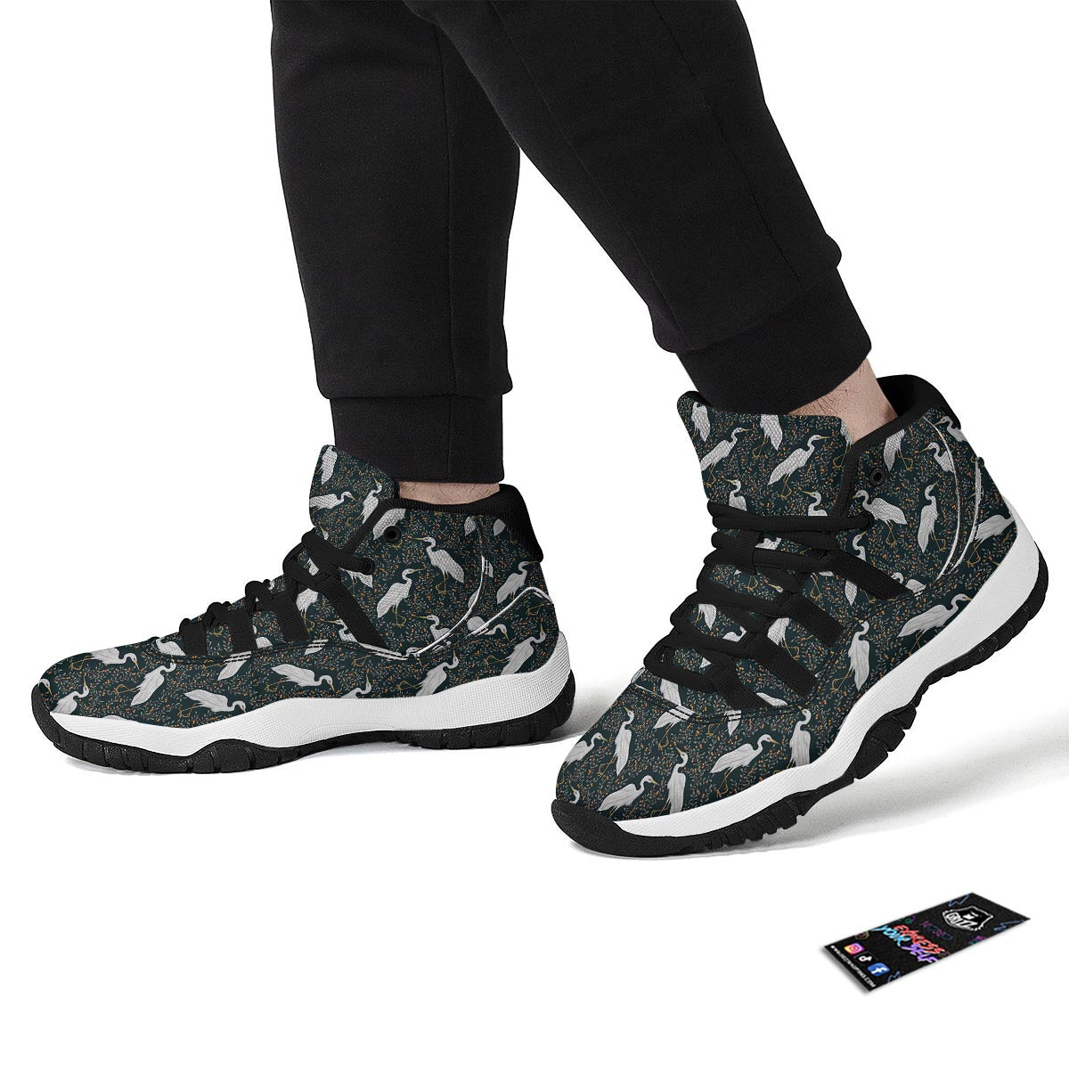 Heron Pattern Print Black Bball Shoes-grizzshop