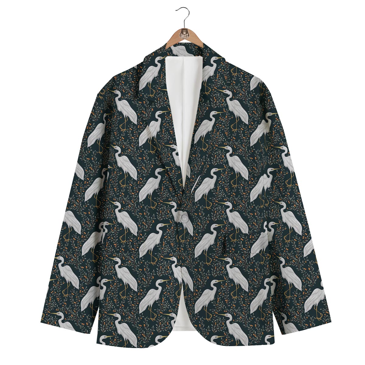 Heron Pattern Print Men's Blazer-grizzshop