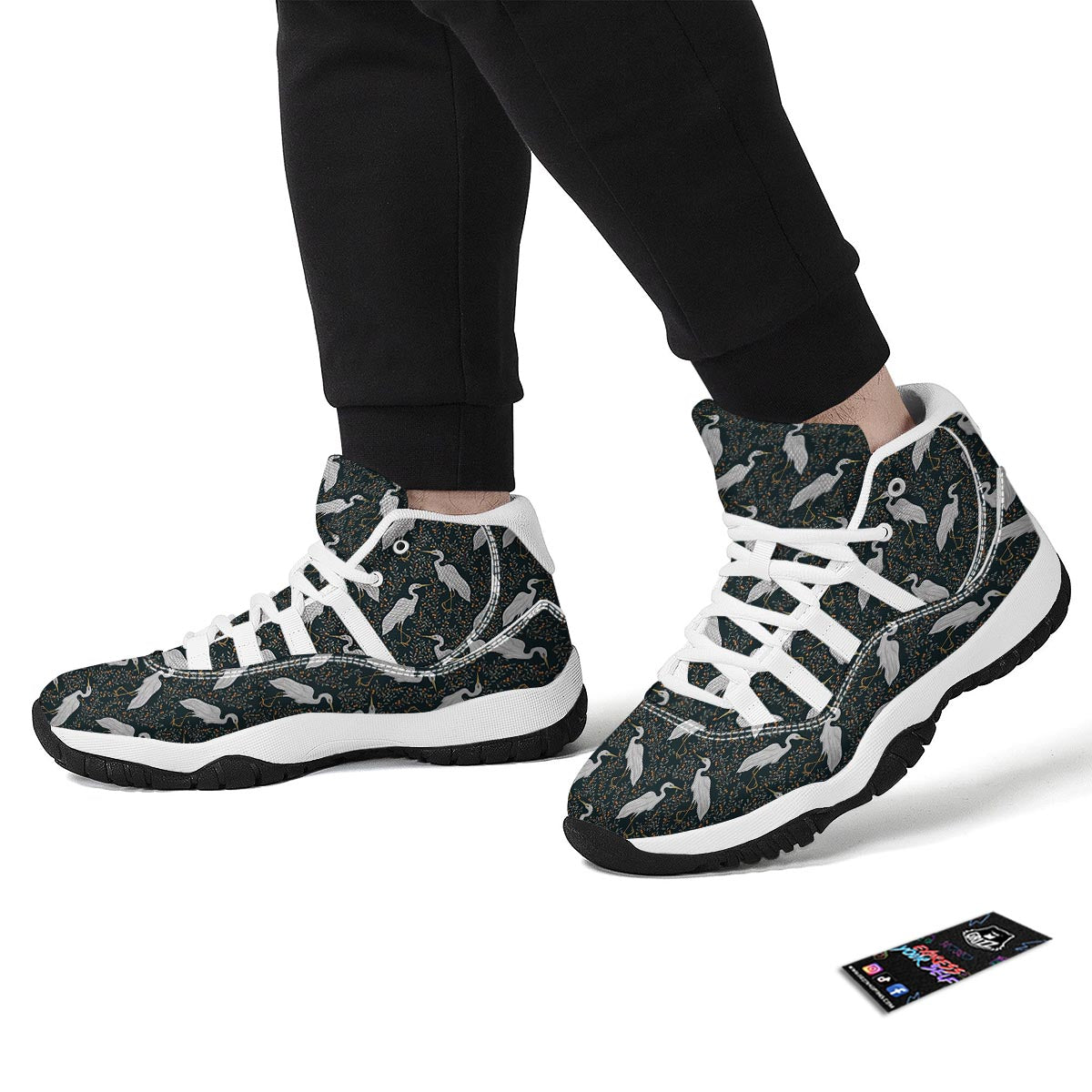 Heron Pattern Print White Bball Shoes-grizzshop