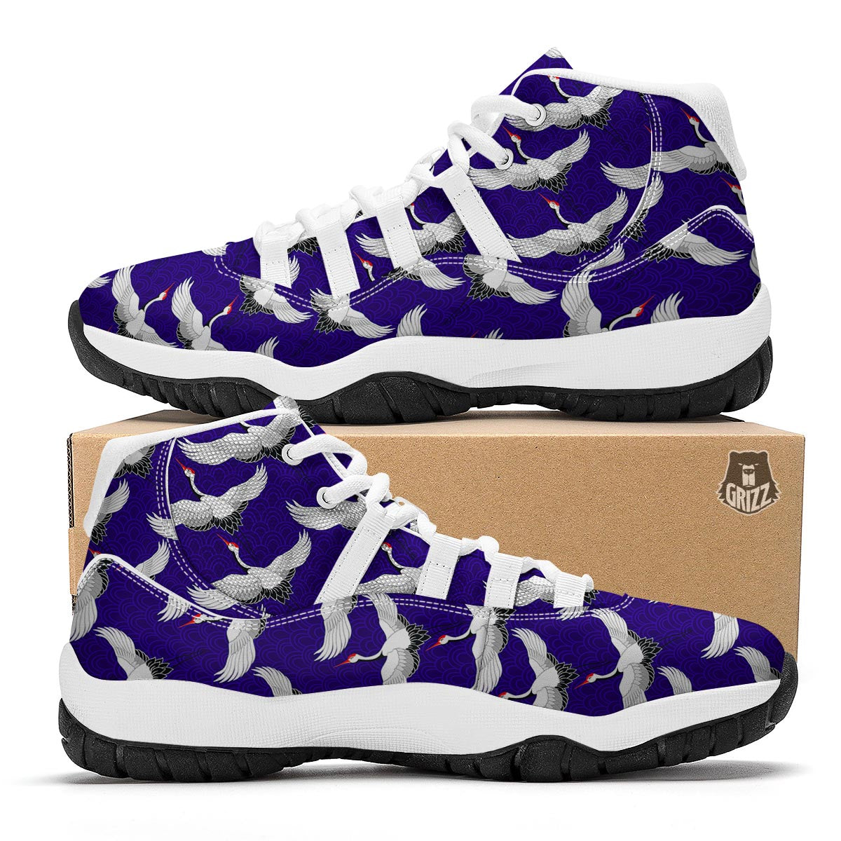 Heron Print Pattern White Bball Shoes-grizzshop