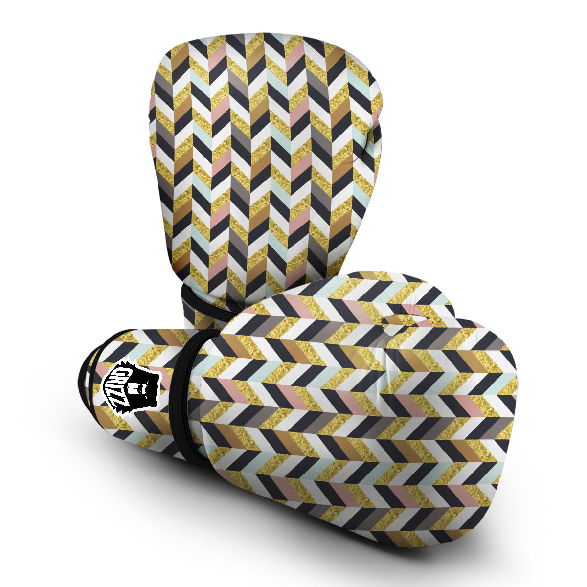 Herringbone And Gold Texture Print Pattern Boxing Gloves-grizzshop