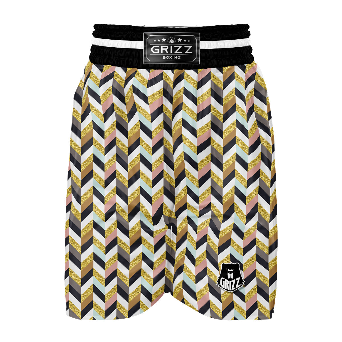 Herringbone And Gold Texture Print Pattern Boxing Shorts-grizzshop