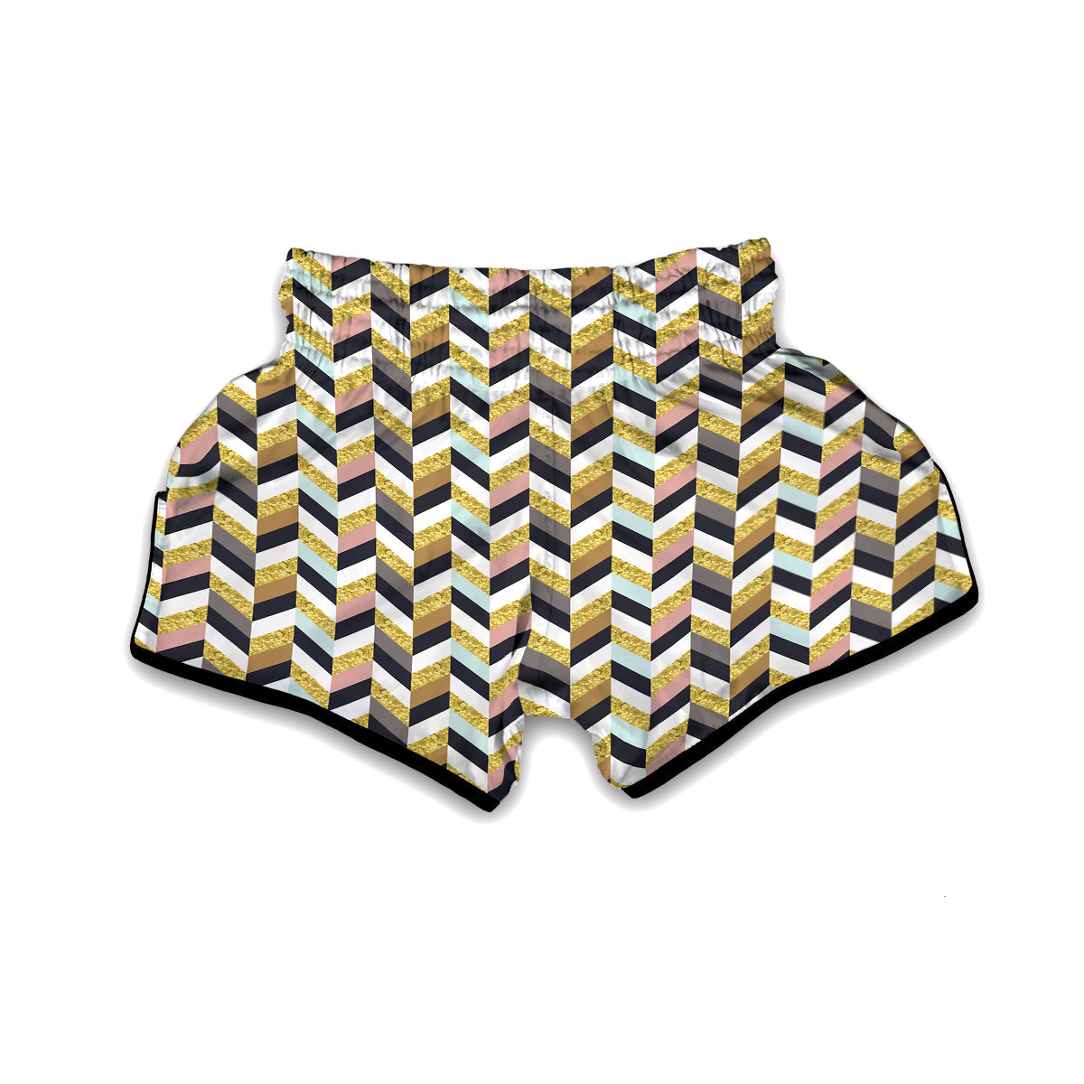 Herringbone And Gold Texture Print Pattern Muay Thai Boxing Shorts-grizzshop