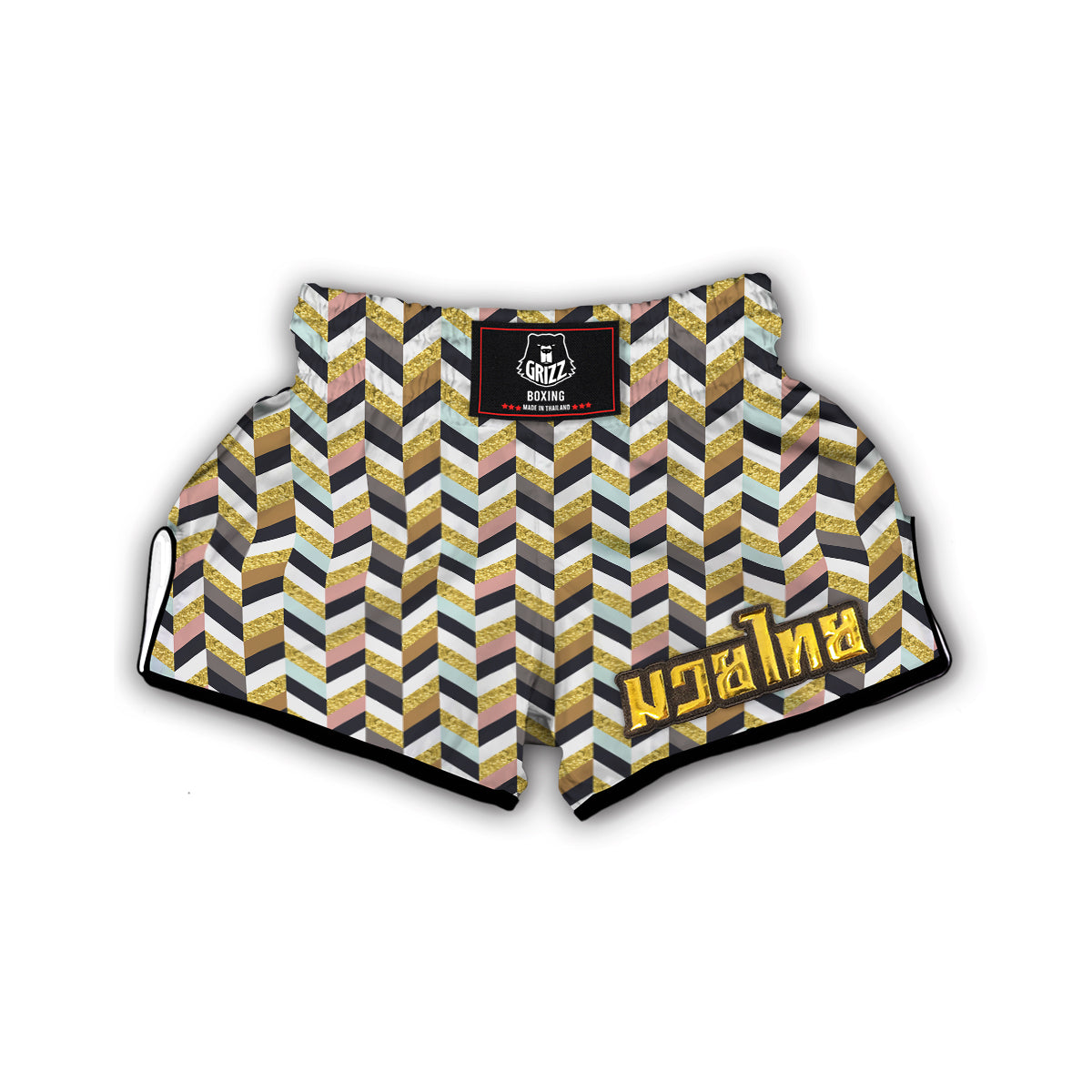 Herringbone And Gold Texture Print Pattern Muay Thai Boxing Shorts-grizzshop