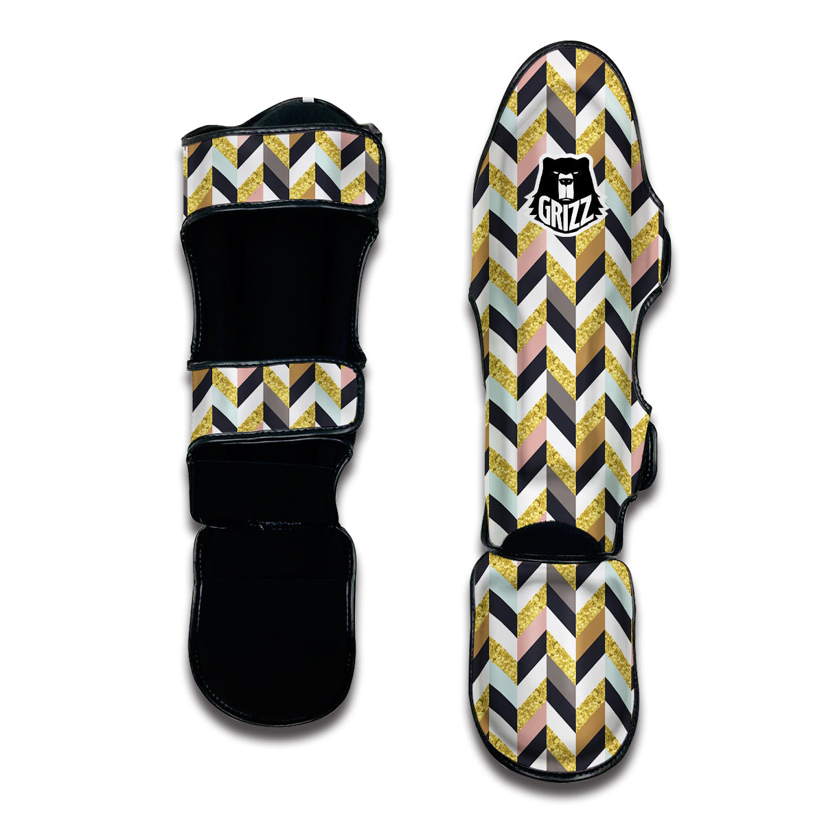 Herringbone And Gold Texture Print Pattern Muay Thai Shin Guards-grizzshop