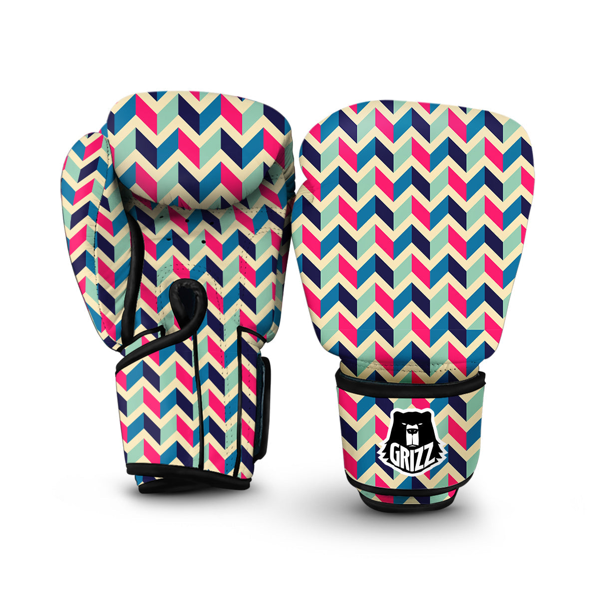 Herringbone Red And Blue Print Pattern Boxing Gloves-grizzshop