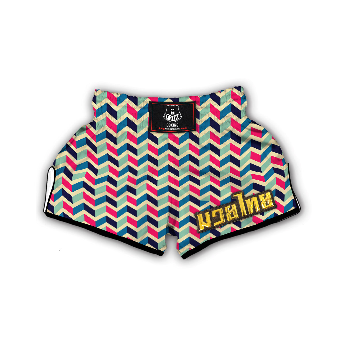 Herringbone Red And Blue Print Pattern Muay Thai Boxing Shorts-grizzshop