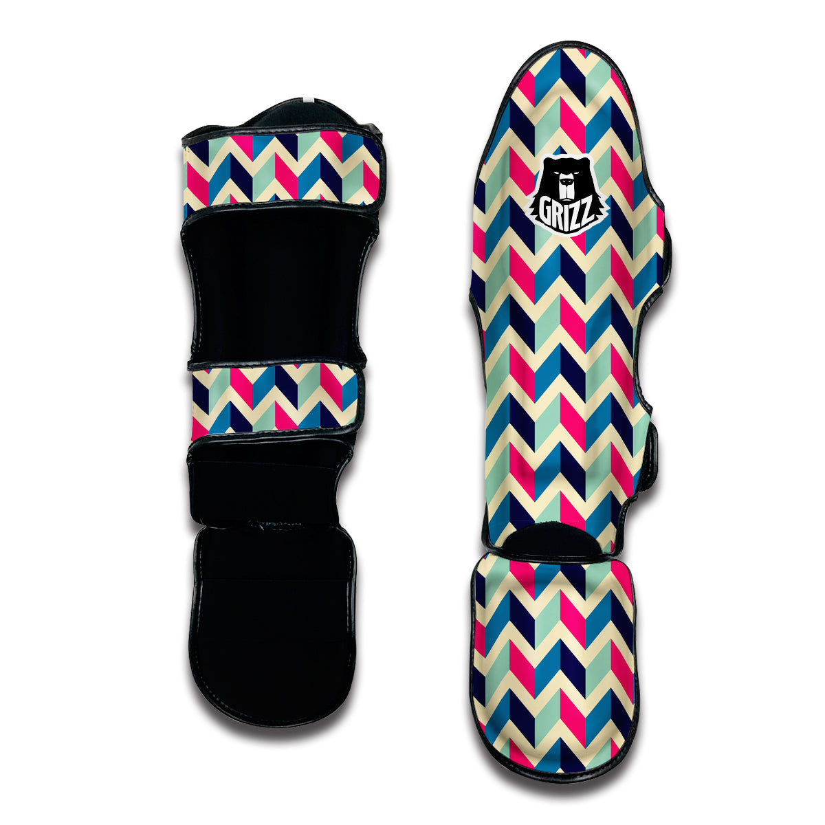 Herringbone Red And Blue Print Pattern Muay Thai Shin Guards-grizzshop