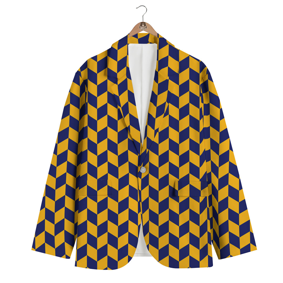 Herringbone Yellow And Blue Print Pattern Men's Blazer-grizzshop