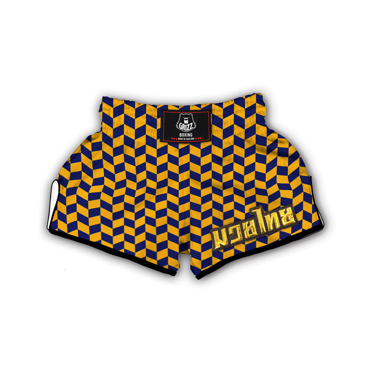 Herringbone Yellow And Blue Print Pattern Muay Thai Boxing Shorts-grizzshop