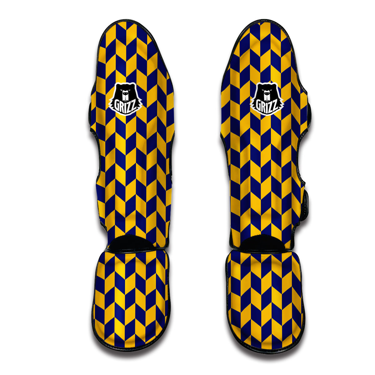 Herringbone Yellow And Blue Print Pattern Muay Thai Shin Guards-grizzshop