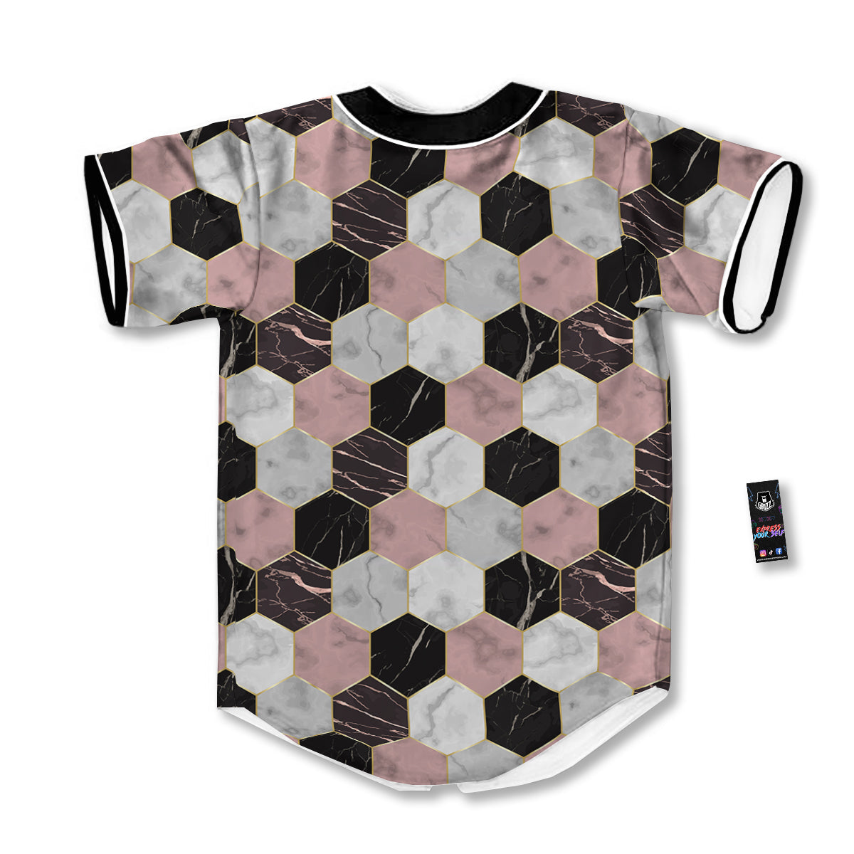 Hexagon Marble White Pink And Black Print Baseball Jersey-grizzshop