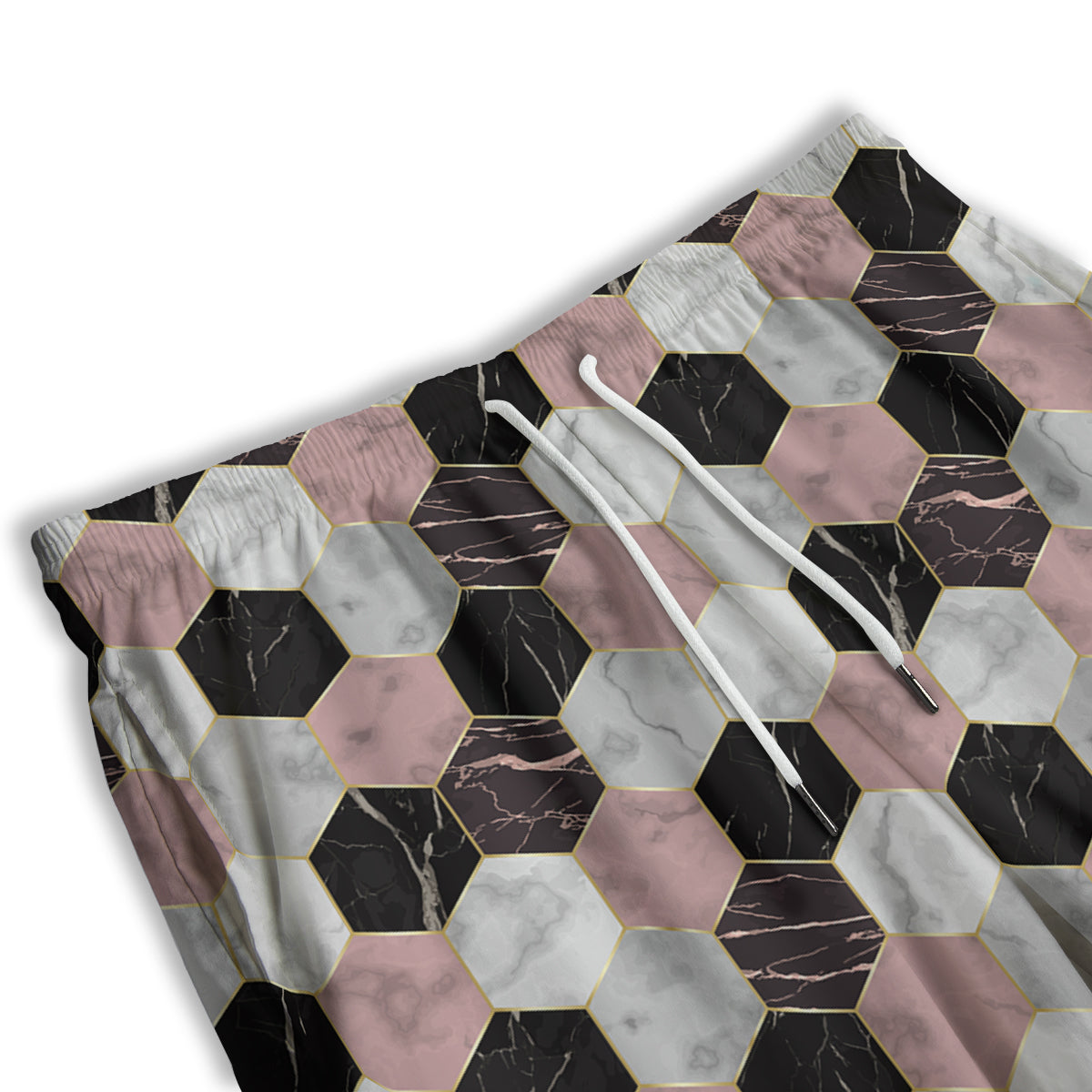 Hexagon Marble White Pink And Black Print Men's Athletic Shorts