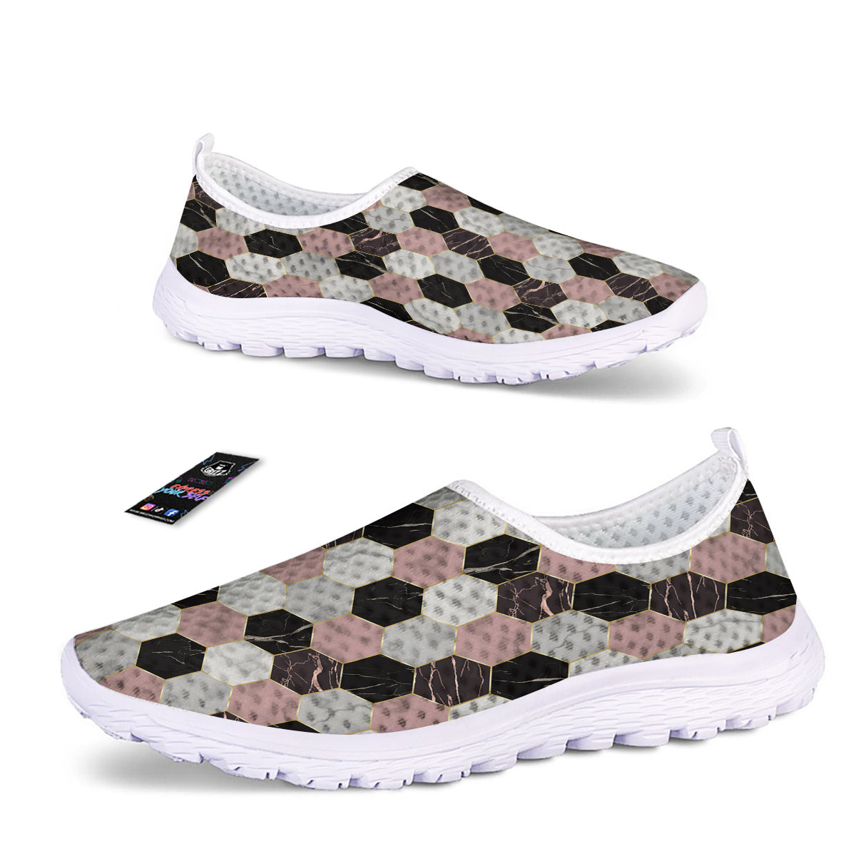 Hexagon Marble White Pink And Black Print Nurse Shoes-grizzshop